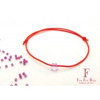 Bratara snur rosu si cristal Swarovski light rose LC045